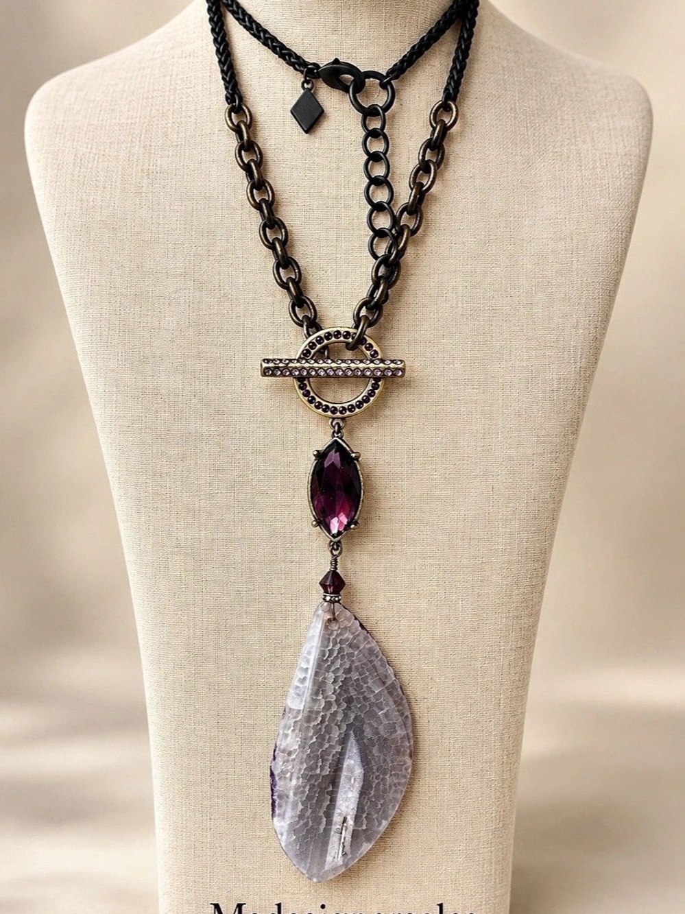 Layered Pendant Necklace in Black & Purple Like New 258